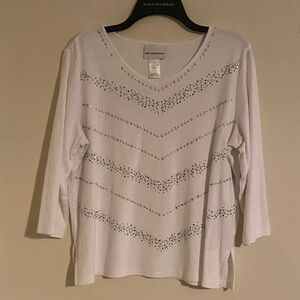 Alfred Dunner White Studded 3/4 Sleeve Top